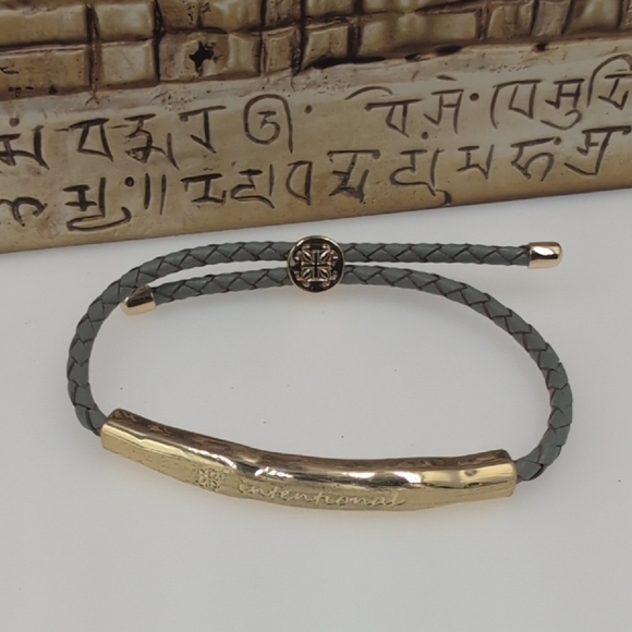 Rustic Cuff Brinley Braid Gray with Gold Bar bracelet inspirational inscription - Picture 1 of 4